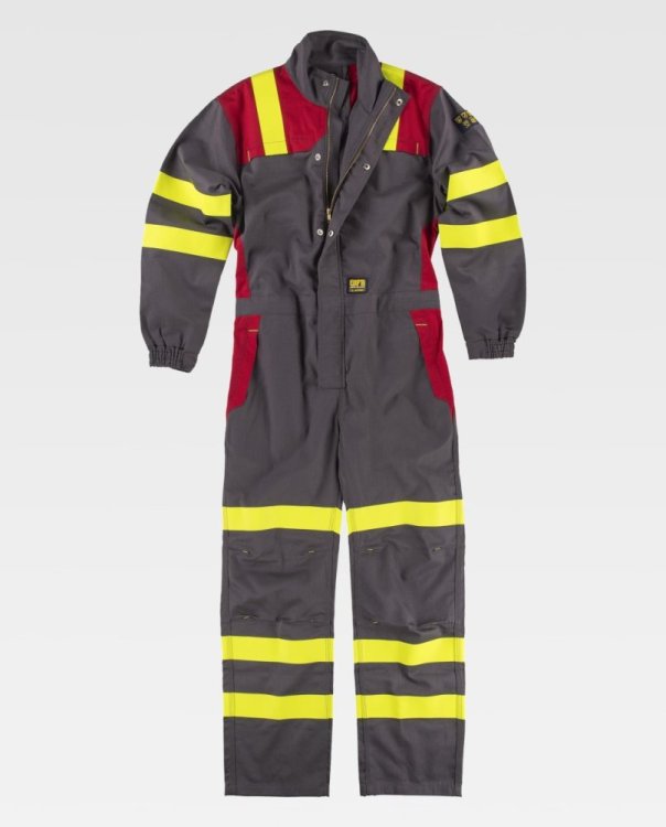 Buzo Ignifugo Antiestatico c/cintas Gris/Rojo/Amarillo C5099 T-XL