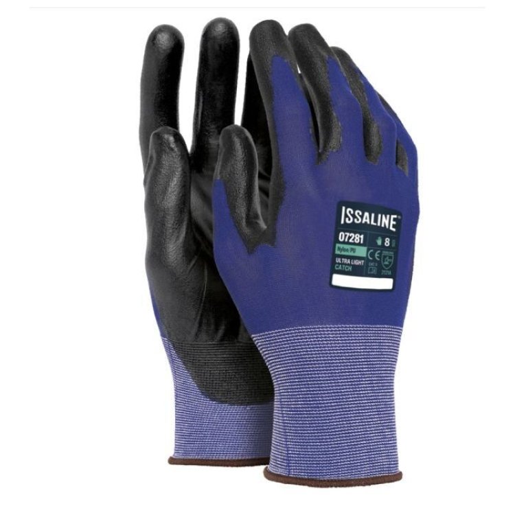 Guante Light Catch PU Negro/Nylon Azul 07281 Issaline